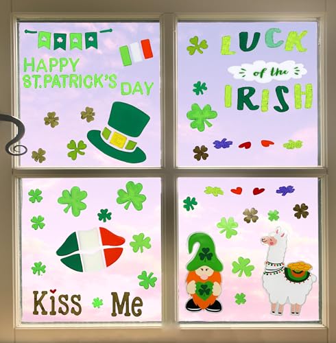 91-Piece St. Patrick's Day Gel Window Clings - Reusable Shamrocks & More