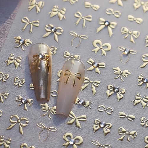 5D Embossed Gold Bow Nail Stickers Self-Adhesive Ribbon Decals