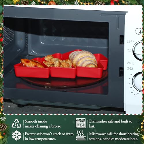 Christmas Tree Shape Serving Tray Set - 6 Pcs Red and Green Divided Platters