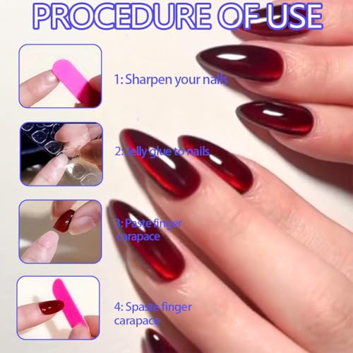 Valentine Long Almond Press On Nails with White French & Red Hearts