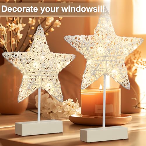 2 Pack Christmas Star Night Lamps Battery Operated Warm White Light Home Decor