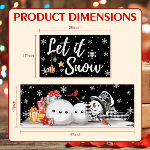 Black Let It Snow Christmas Kitchen Rug Set - 2 Piece Winter Decor