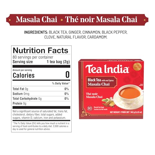Tea India Masala Chai - Premium Black Tea with Spices, 80 Teabags