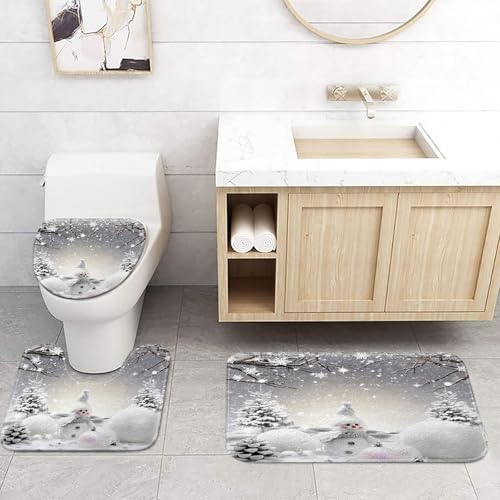 Christmas Snowman Shower Curtain Set with Non-Slip Rugs & Toilet Cover - 72x72 Inches, Holiday Bathroom Decor (Pack of 4, Variation of THIS listing)