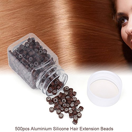 FILFEEL 500pcs Silicone Lined Hair Extension Micro Beads Brown #3