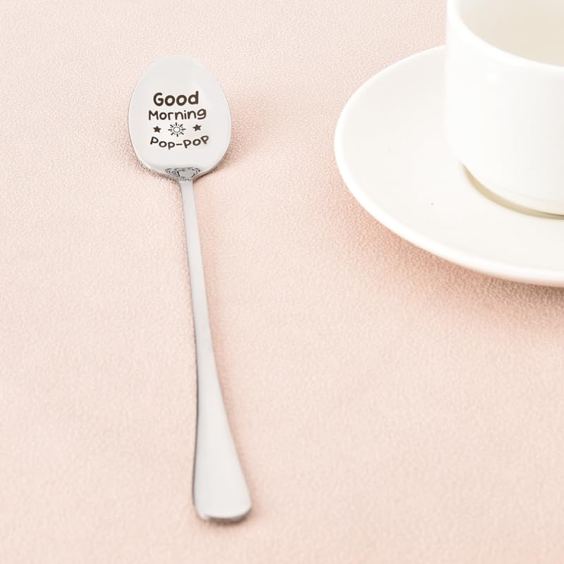 Variation of THIS listing: Good Morning Papa Pop Pop Spoon for Grandpa – 7.5-inch Stainless Steel Ice Cream & Coffee Spoon