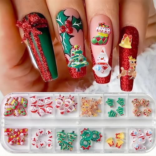 Christmas Nail Charms 3D Resin Snowman Santa Reindeer Gems