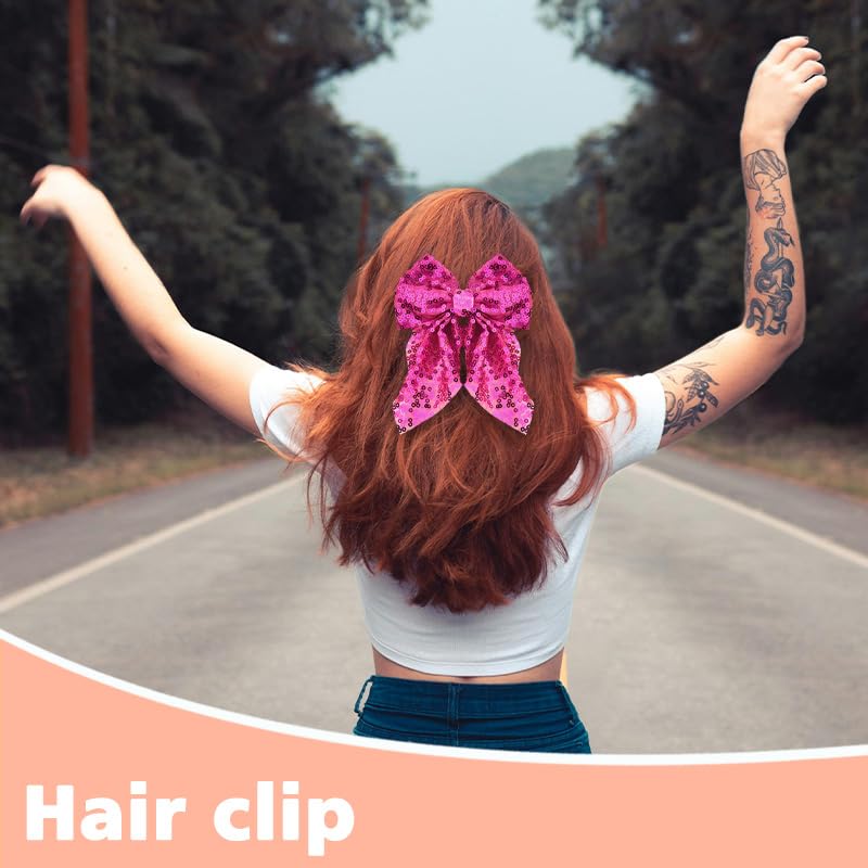 Pliwcas Hot Pink Glitter Hair Bow Clip for Women and Girls