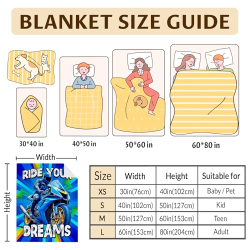 Motorcycle Flannel Throw Blanket for Boys, Soft 40x50 Inch Blue Bedding
