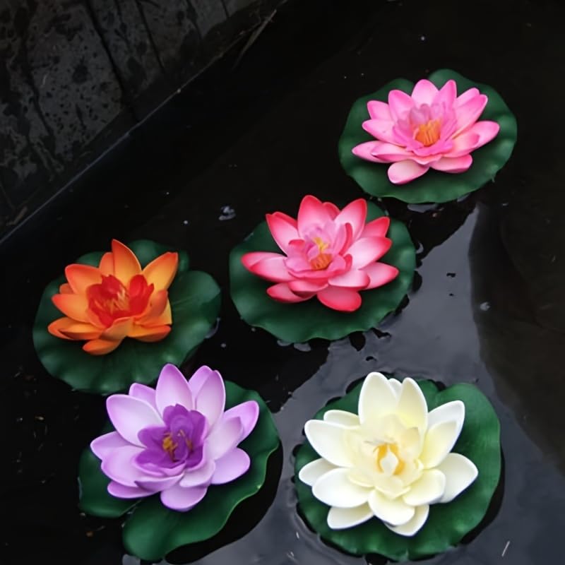8-Pack Artificial Floating Foam Lotus Flowers with Lily Pads, 3.9 Inch