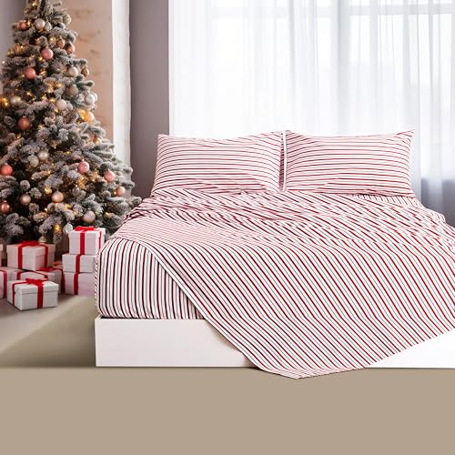 Full Size Burgundy Red Striped Bed Sheets Set - Super Soft & Breathable, Deep Pockets, Vertical Red Design