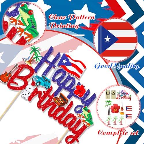 Puerto Rican Birthday Cake Topper Set with Glitter Decorations - Cultural Celebration