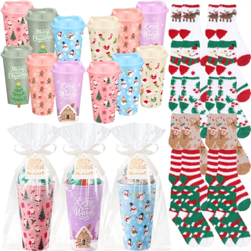Pastel Christmas Party Favors Set - Stockings, Mugs, Wrapping Supplies, 12 Sets