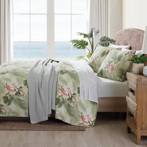 Tommy Bahama - King Quilt Set, Reversible Floral Bedding with Matching Shams, Bedding Set Seasons (Tropical Orchid Green, King)