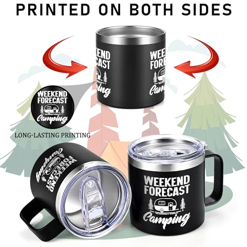 4-Pack Camping Coffee Mugs - 14oz Stainless Steel Insulated Cups with Carabiner - Happy Campers Gift Set for Outdoors, Picnic, Birthday, Christmas - Variation 2-4Pcs
