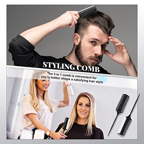 Nuenen 2 Pcs Black Smoothing and Sectioning Hair Brush Set with Double-Sided Edge Comb