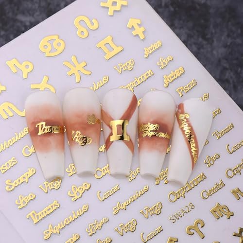 MOLILON Gold Zodiac Nail Art Stickers 3D Constellation Decals 3 Sheets