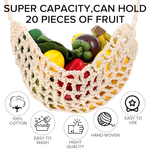 HaiFafafaing Khaki Hanging Fruit Hammock with Hooks – Under Cabinet Macrame Basket for Kitchen Storage