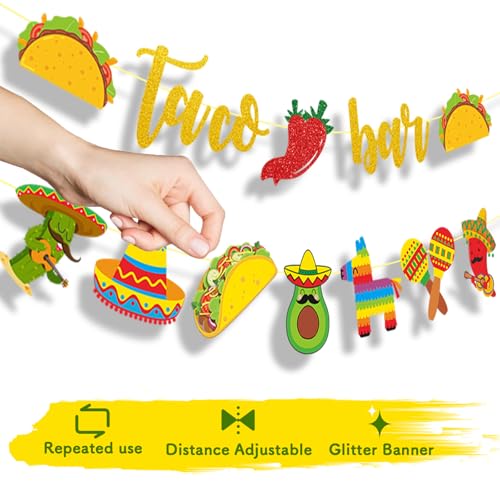 Taco Bar Banner Set - 2Pcs Mexican Fiesta Party Decorations Garland