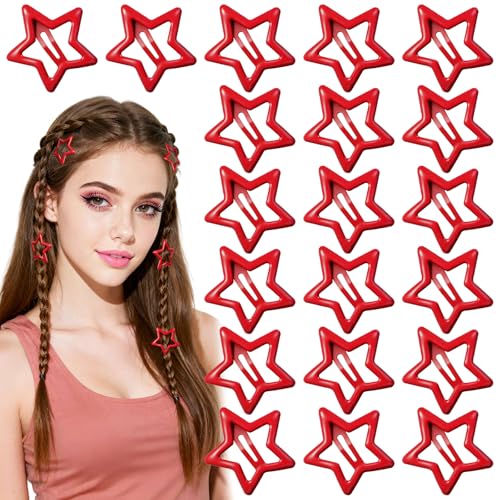 Yuomeaz 20 Pcs Red Star Hair Clips Y2K Non-Slip Snap Barrettes