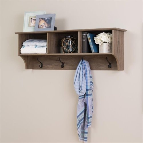 Prepac Drifted Gray 48" Contemporary Wall Mounted Coat Rack, Coat Hooks Wall Mount with 3 Shelves, Ideal for Hallway or Entryway Storage Solution, 11.5"D x 48"W x 14.25"H