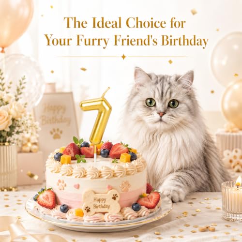 CARGEN Gold Number 7 Birthday Candle - 3D Chubby Cake Topper for Mini Cakes