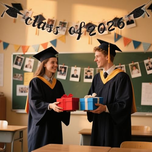 Class of 2026 Graduation Banner - Black Paper Party Decoration