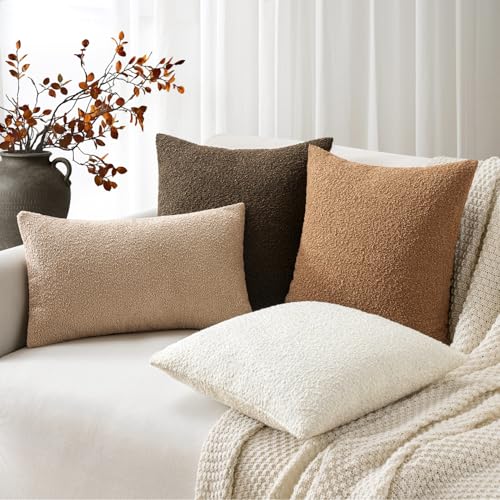 Woaboy 18x18 Inch Boucle Throw Pillow Covers, Chocolate Brown (Pack of 2)
