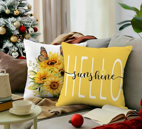 Sunflower Floral Butterfly Pillow Covers 18x18 - Double-Sided Decor