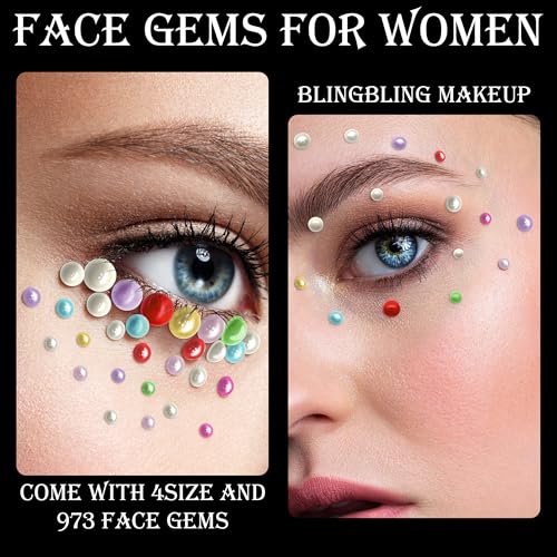 Face Gems and Rhinestone Stickers 973pcs Self-Adhesive Body Art Crystals