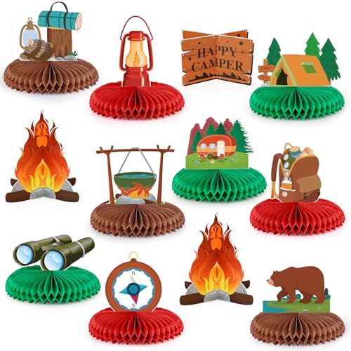 Camping Honeycomb Centerpieces - 12PCS Adventure Party Decorations