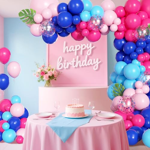 Hot Pink & Blue Balloon Arch Kit - 170 Pcs Tropical Party Decor