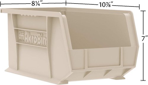 Akro-Mils Plastic Storage Bins - Space-Saving Stackable Organizers for Garage & Pantry | 11" x 8" x 7", Stone, 6-Pack
