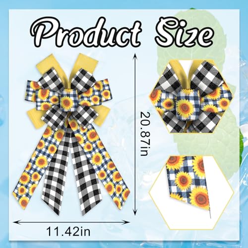 Sunflower Wreath Bow - Large Black White Buffalo Plaid Decor