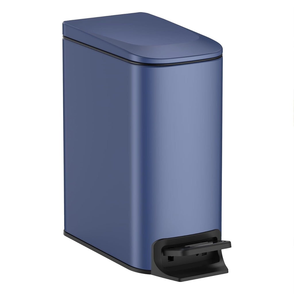 TIPGO Slim Bathroom Trash Can - Soft Close Lid & Step Pedal - 6L Stainless Steel Bin in Navy Blue