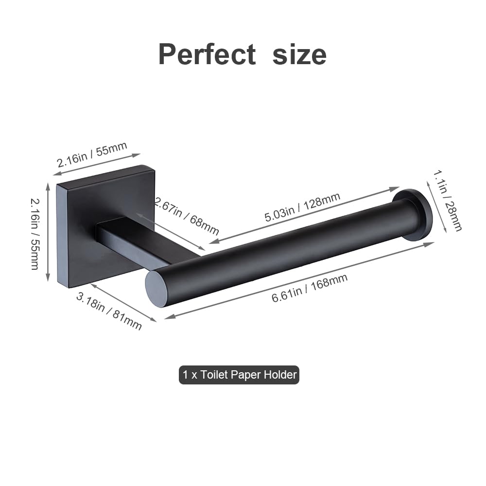 Modern Matte Black 304 Stainless Steel Toilet Paper Holder Wall Mounted Permanent Bathroom Tissue Roll Holder Toilet Paper Roll Holder Luxe Finish Toilet Roll Holder Sleek Stylish toilet tissue holder