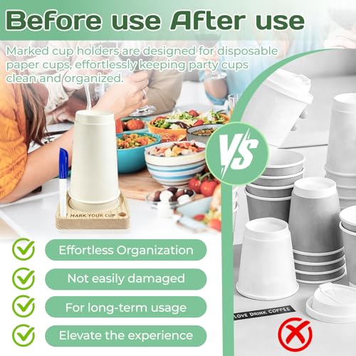 OLLBIT Wooden Disposable Cup Holder with Marker Slots for Parties
