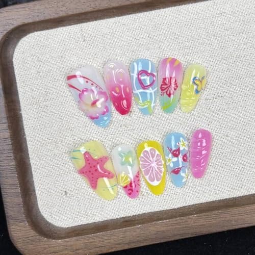 Short Press on Nails 2-Set Almond False Nails with 3D Flower Design