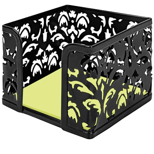 TOCCOOL Metal Note Cube Holder with Floral Carving - Desktop Organizer for 3x3 Inch Memo Pads, Black