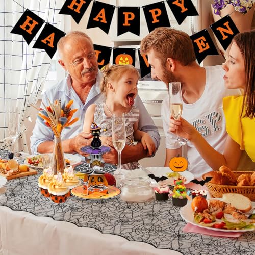 UnslQonds 18x72 Inch Black Lace Spider Web Halloween Table Runner Decor