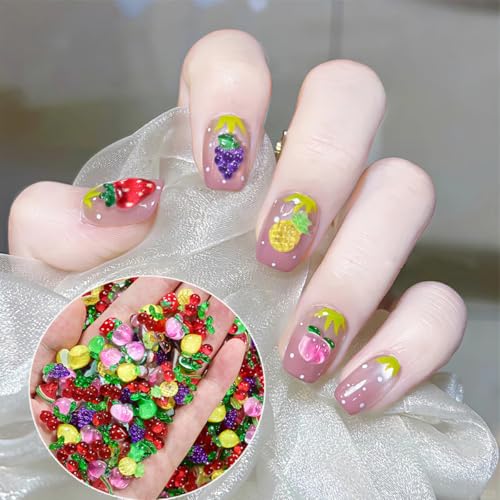 GUAACCB 100Pcs 3D Fruit Nail Charms Resin Summer Nail Art Gems