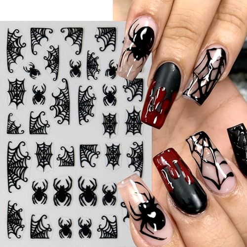 Halloween Spider Nail Stickers Rhinestone 3D Self-Adhesive Decals 6 Sheets