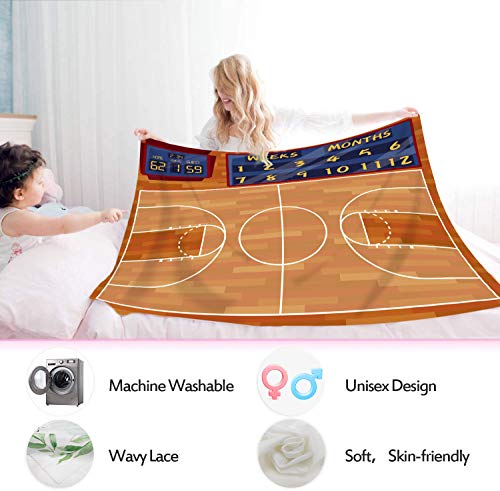 Basketball Milestone Blanket for Baby - Soft Flannel Growth Chart 48x40in