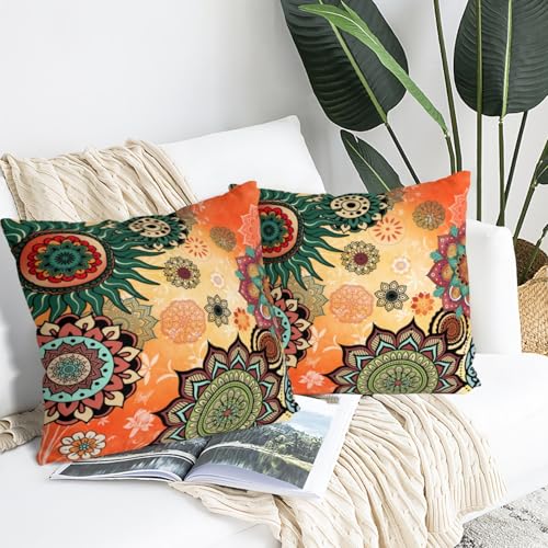Lnepty 16x16 Inch Boho Mandala Throw Pillow Covers Pack of 2 - Colorful Ethnic Decor