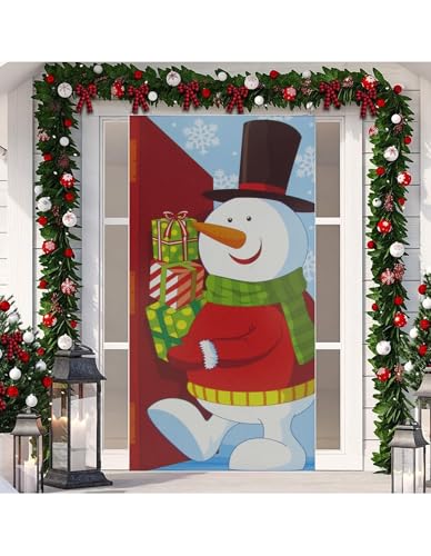 Snowman Christmas Door Cover - 30" x 5' Weather Resistant Decor