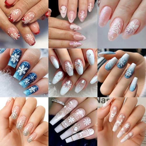 Christmas Snowflake Nail Art Stickers 12 Sheets Embossed Self-Adhesive Decals