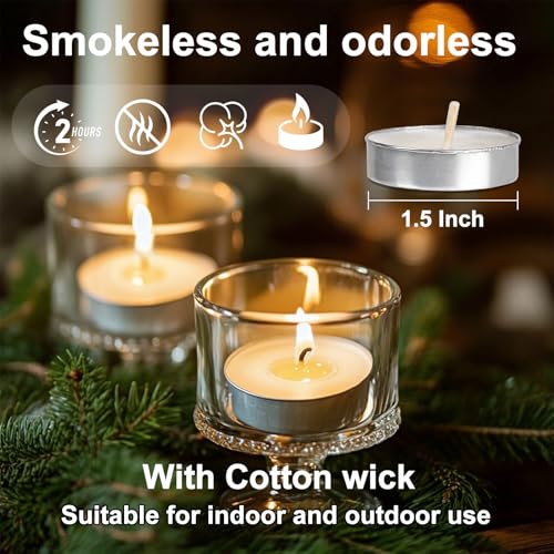 RAINFLOW White Unscented Tea Light Candles - 25 Mini Votive Tealights