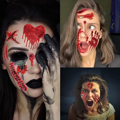 XZENTIRA 30 Sheets Halloween Zombie Temporary Tattoos Fake Scars Wounds