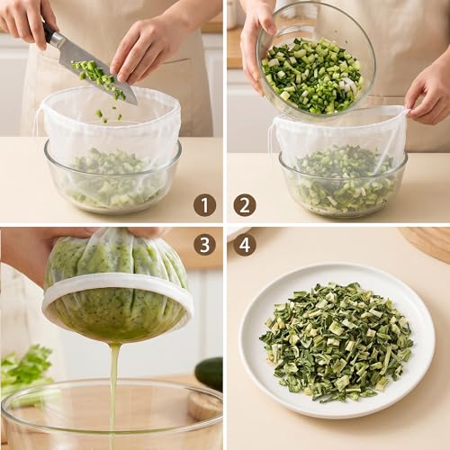 Reusable Cheese Cloth Strainer Bags - 6 Pack Nylon Filter with Drawstring