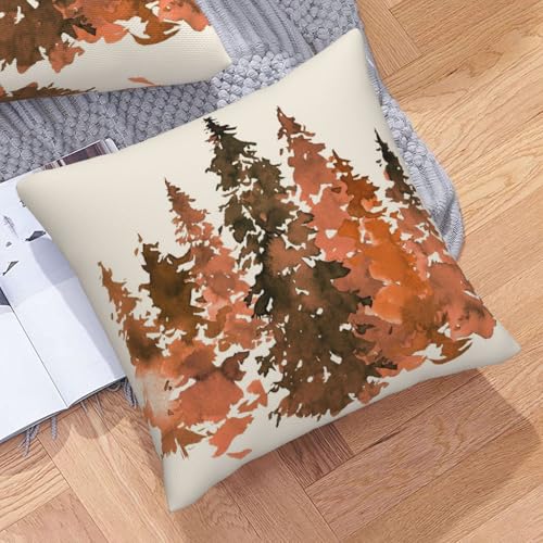 Burnt Orange Fall Tree Pillow Cover Set of 2 | 18x18 Inch Rustic Cushion Cases
